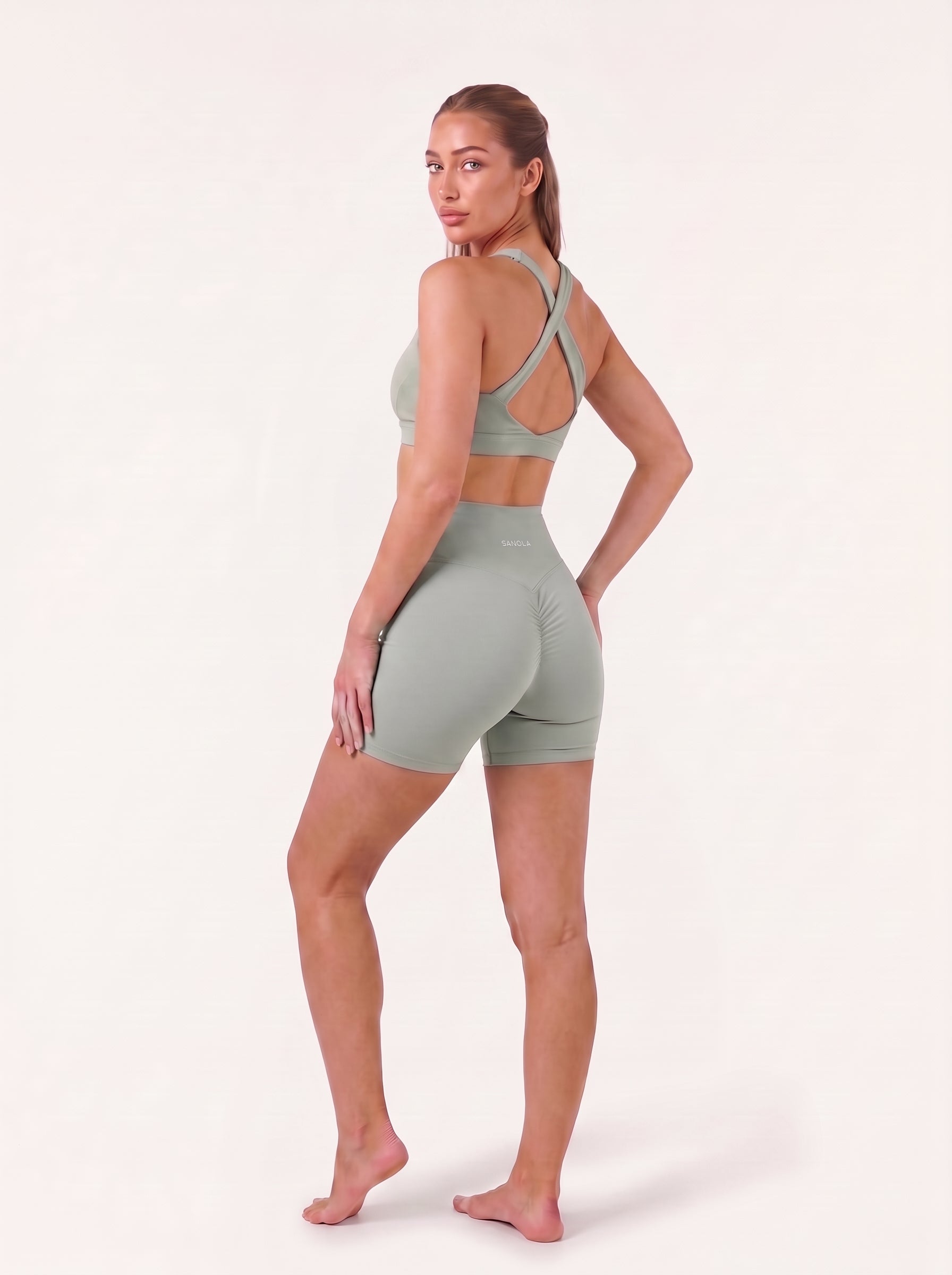 Refine Elina Cross Back Sports Bra | Sage